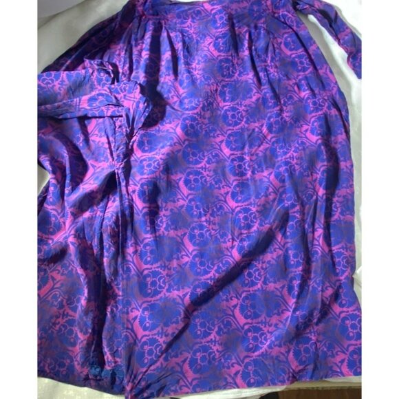Rena Rowan Size 12 Blue Purple 100% Silk Abstract Maxi Skirt Faux Wrap Bohemian - Picture 9 of 9